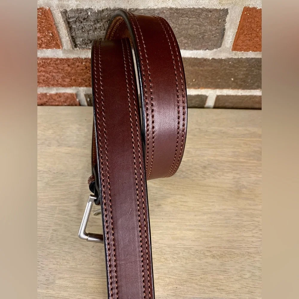 Amish Made Handcrafted Men's Stitched Brown Leather Belt Made in USA Retails $89